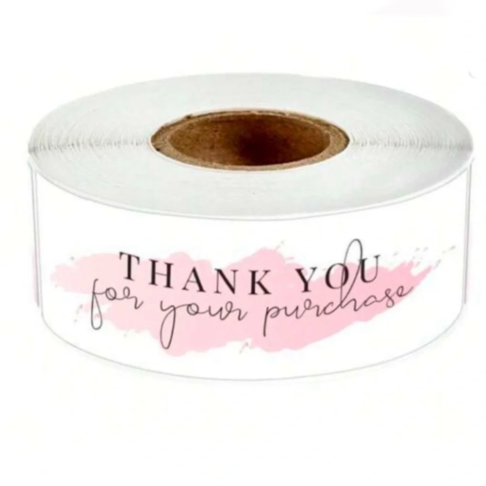 120 Stickers Thank You For Your Purchase Shipping Supplies White Pink NIP